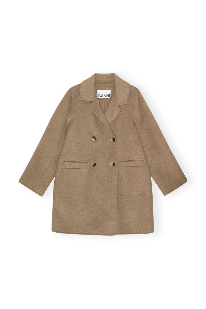 Brown Wool Midi Jacket, Petrified Oak