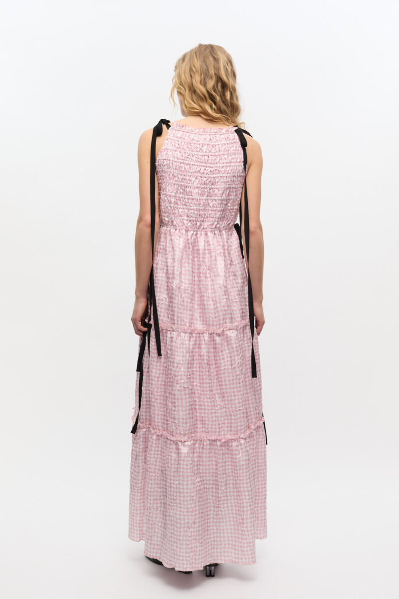 Pink Check Dress, Recycled Polyester, in colour Bleached Mauve - 2 - GANNI