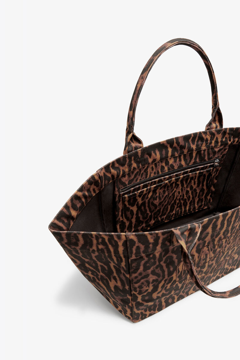 Tote XXL in Gradient Red Leopard, Recycled Cotton, in colour Autumn Maple - 3 - GANNI