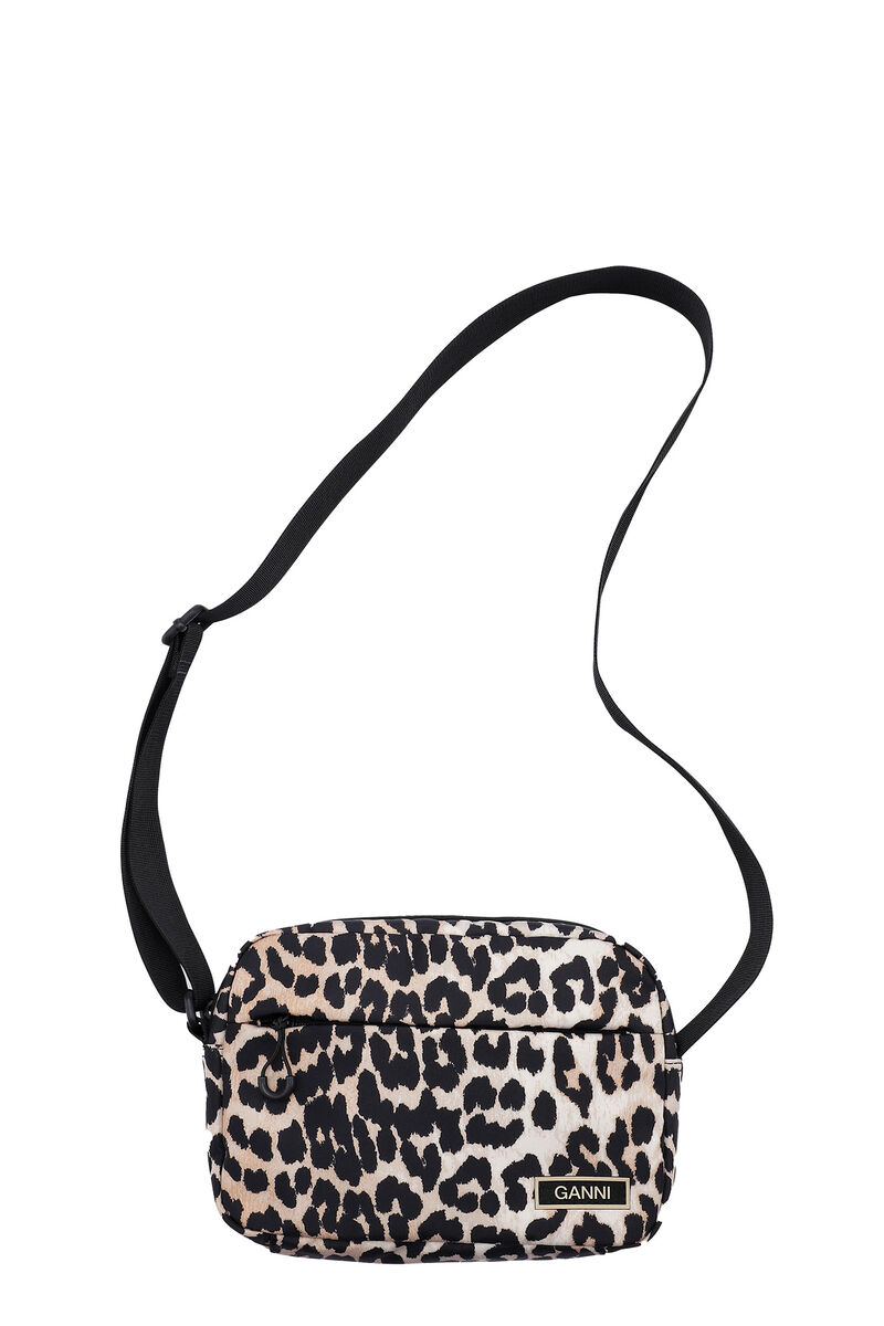Festival-Tasche aus Tech-Gewebe, Recycled Polyester, in colour Leopard - 1 - GANNI
