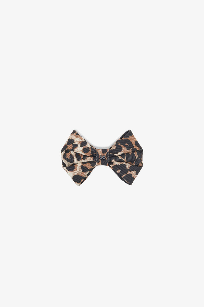 Leopard Bow Hairclip, Viscose, in colour Almond Milk - 1 - GANNI