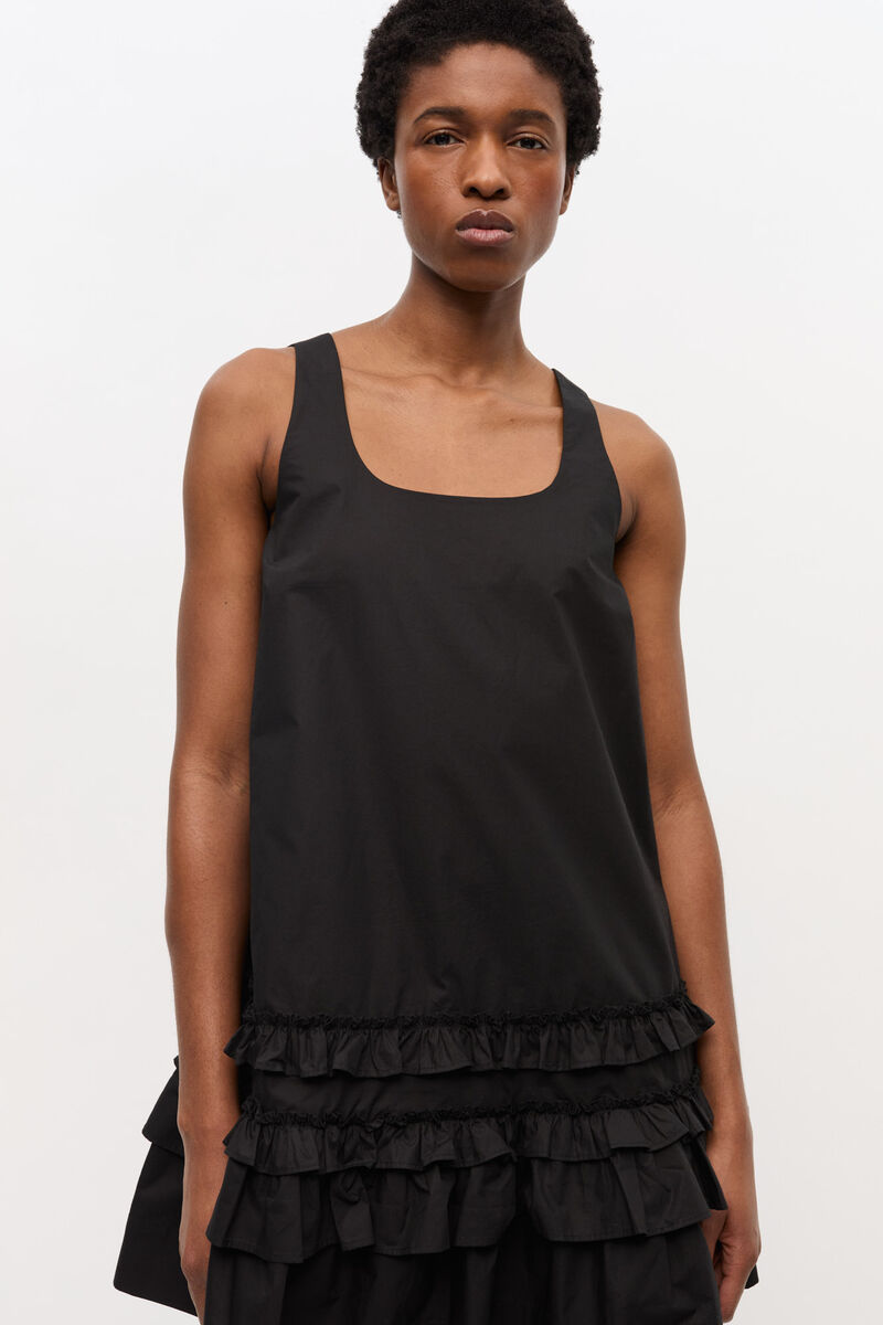 Schwarzes Minikleid aus Baumwollpopeline, Cotton, in colour Black - 3 - GANNI