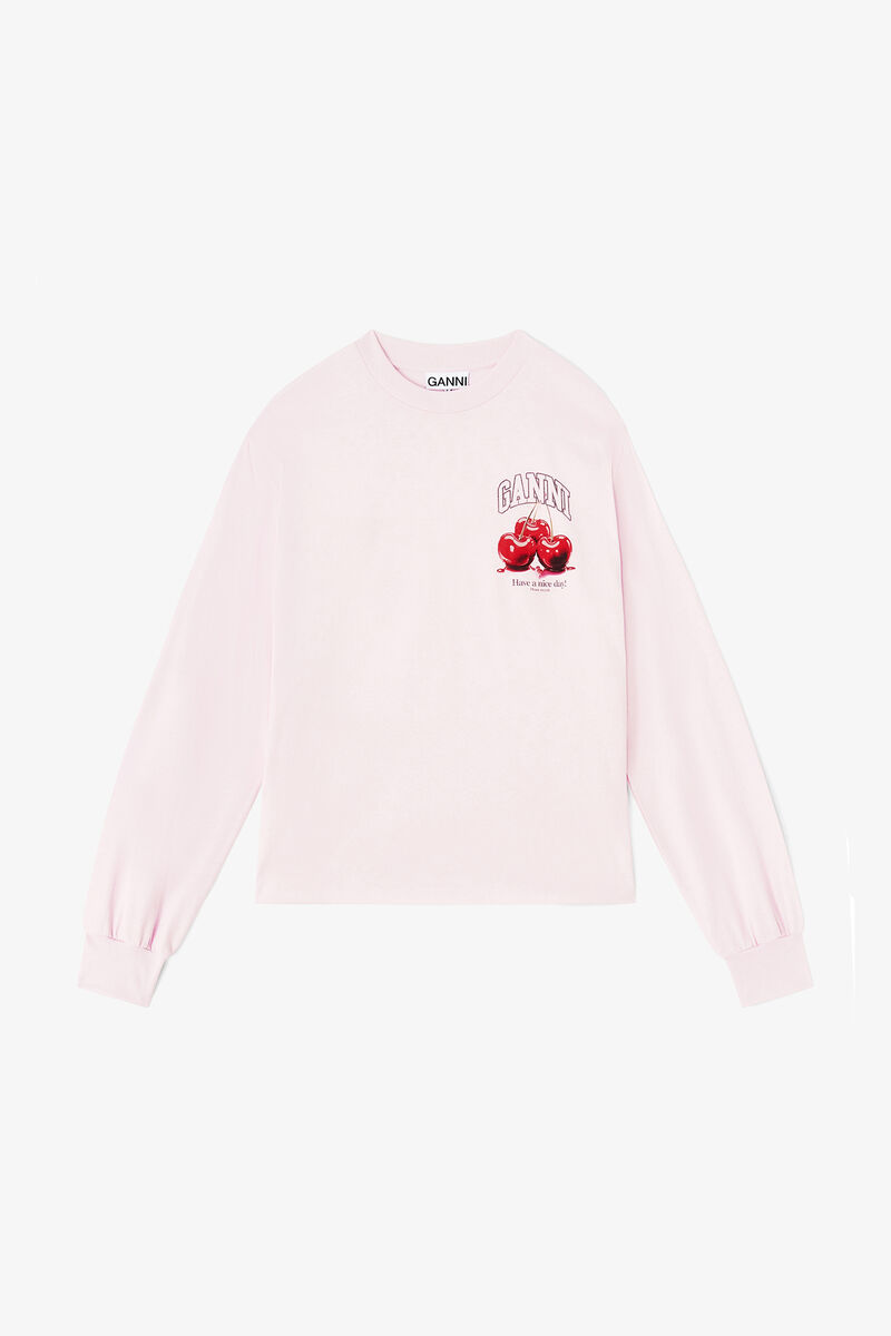 Long-sleeve Fruit T-shirt, Organic Cotton, in colour Chalk Pink - 1 - GANNI