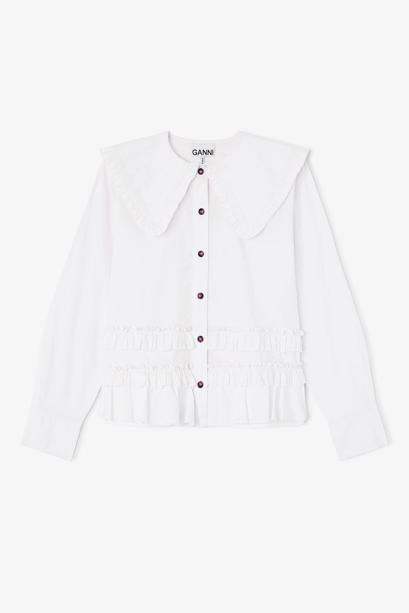 Stretch Cotton Ruffle Shirt, in colour Snow White - 1 - GANNI