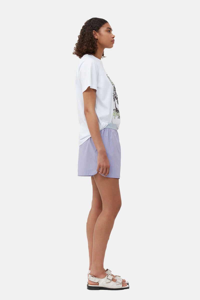 Stripe Cotton Elastic Shorts, Cotton, in colour Forever Blue - 3 - GANNI