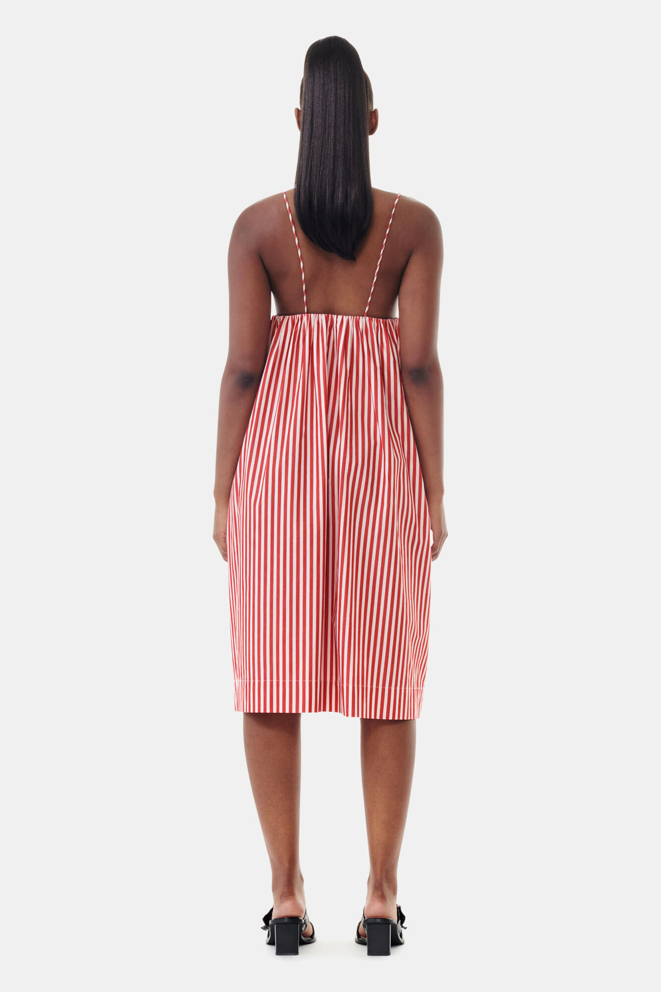 Red Stripe Cotton Strap Midi Dress, Cotton, in colour Barbados Cherry - 4 - GANNI