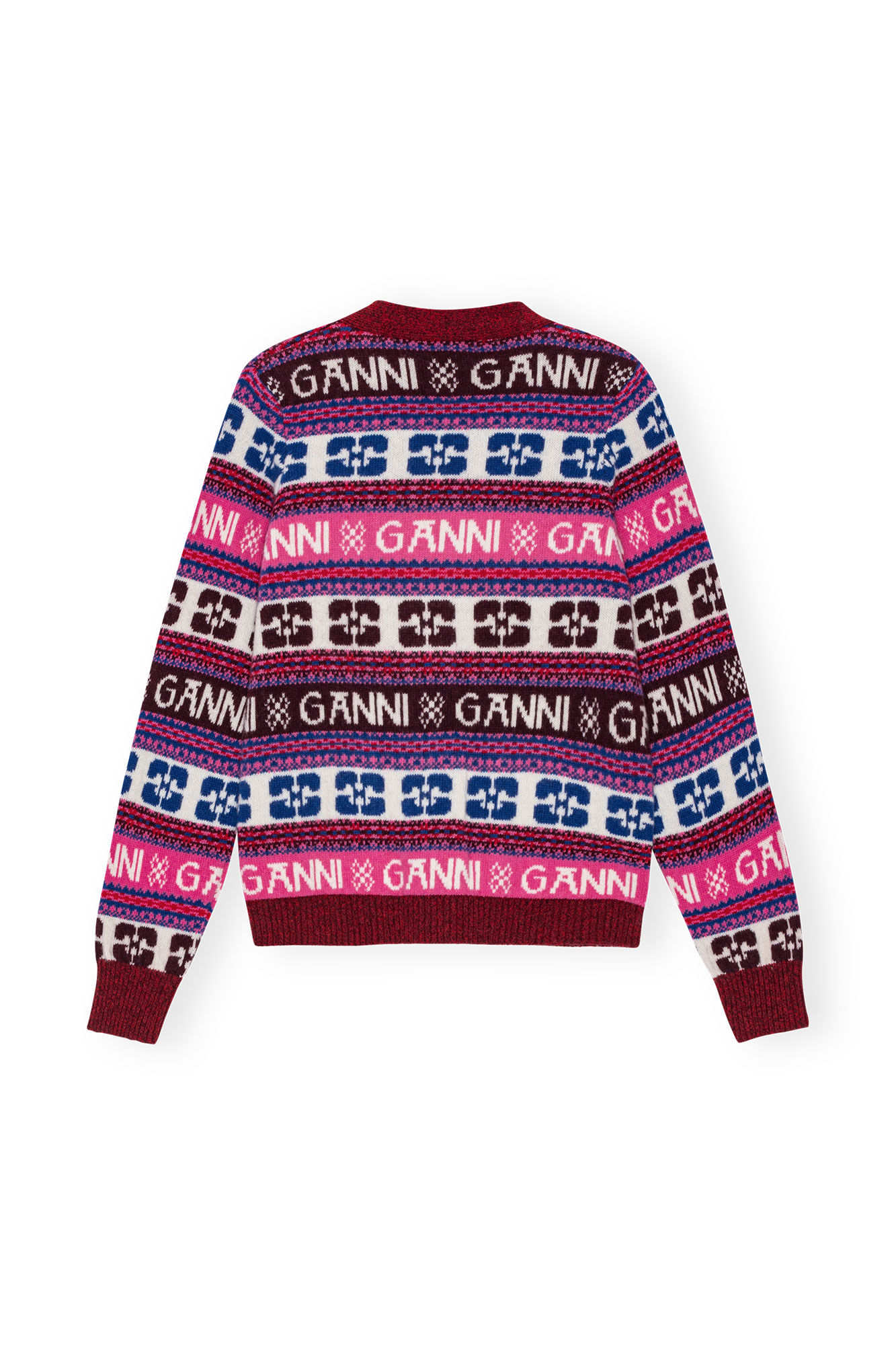 Pink Logo Wool Mix Cardigan, Recycled Polyamide, in colour Multicolour - 2 - GANNI