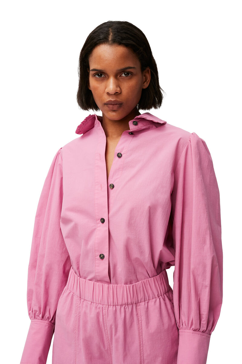 Cotton Puff Sleeve Shirt, Cotton, in colour Cyclamen - 7 - GANNI
