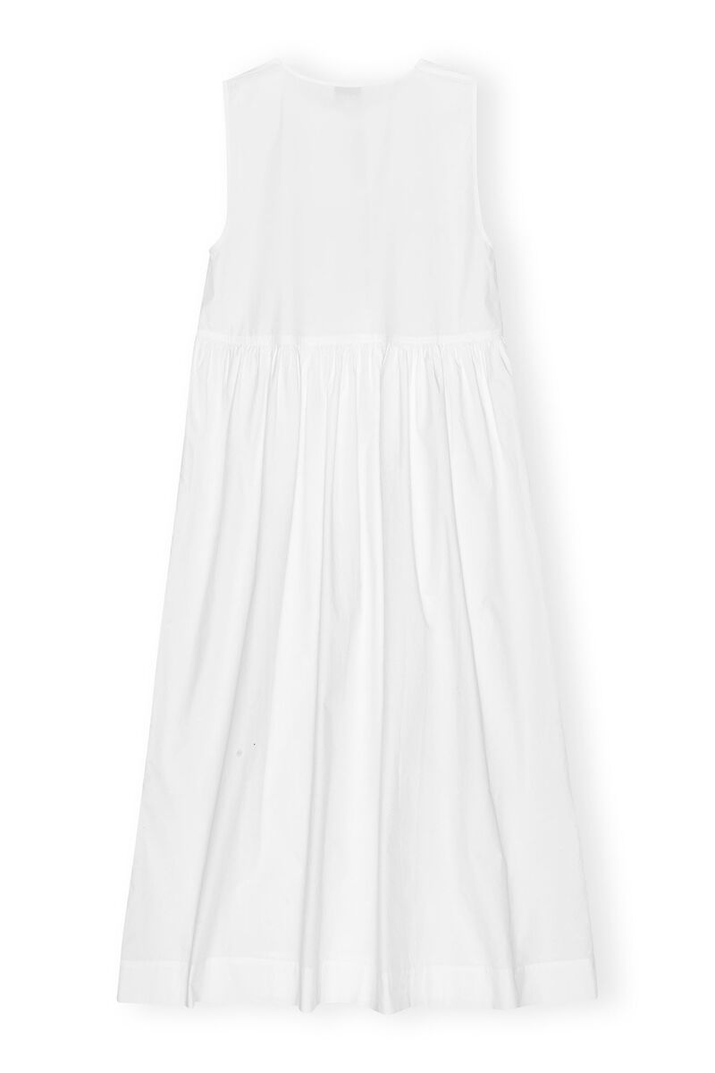 White Cotton Poplin Midi Dress, Cotton, in colour Bright White - 2 - GANNI