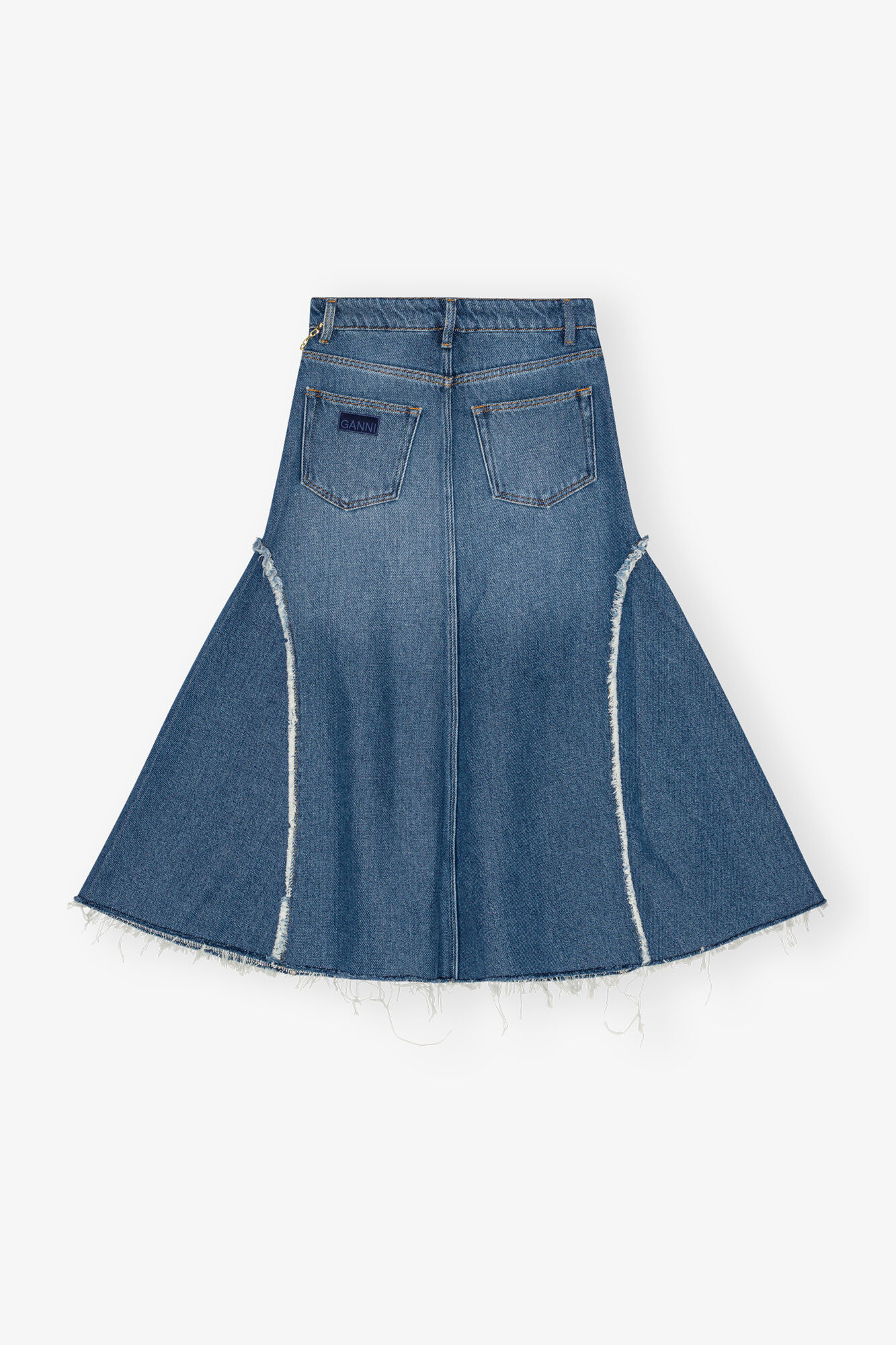 Blue Midi Skirt, Cotton, in colour Mid Blue Stone - 2 - GANNI