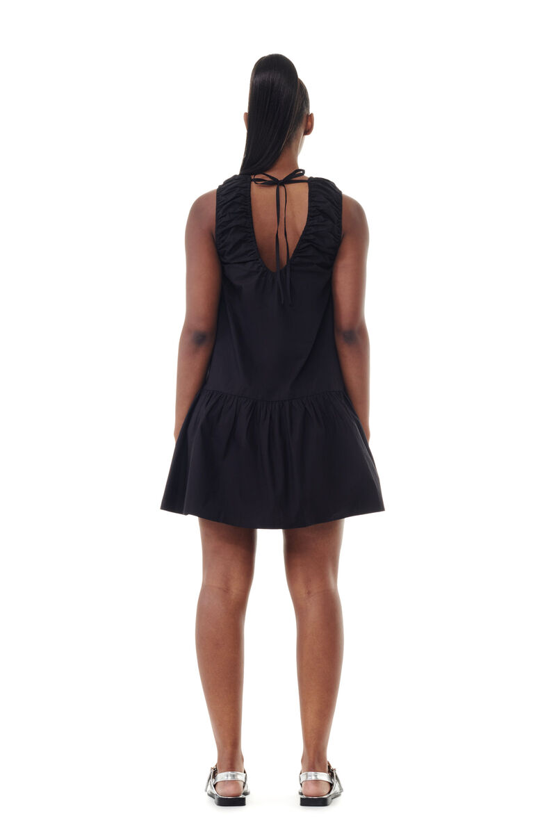 Black Cotton Poplin Mini Dress, Cotton, in colour Black - 4 - GANNI