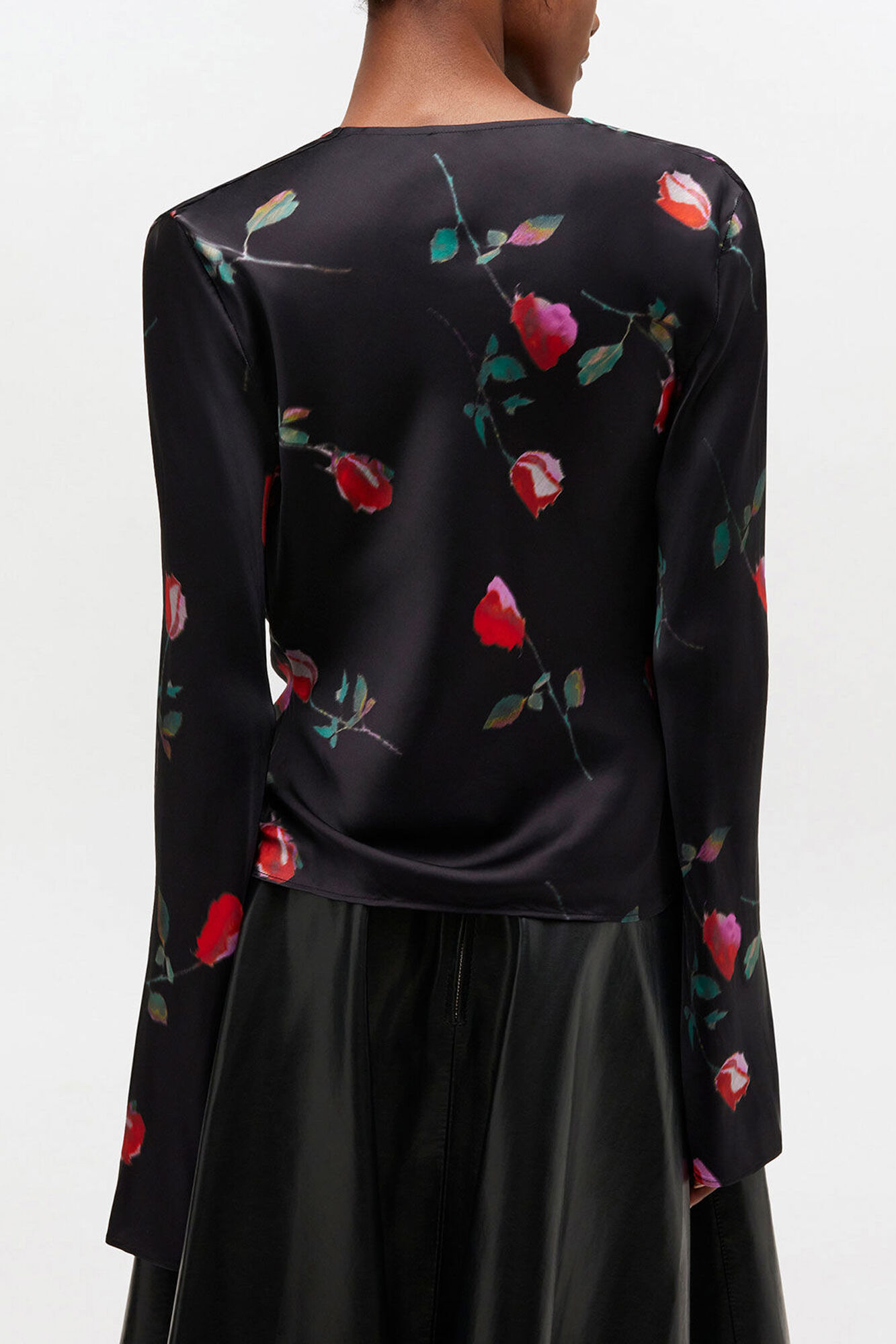 Printed Satin Blouse, Viscose, in colour Black - 3 - GANNI