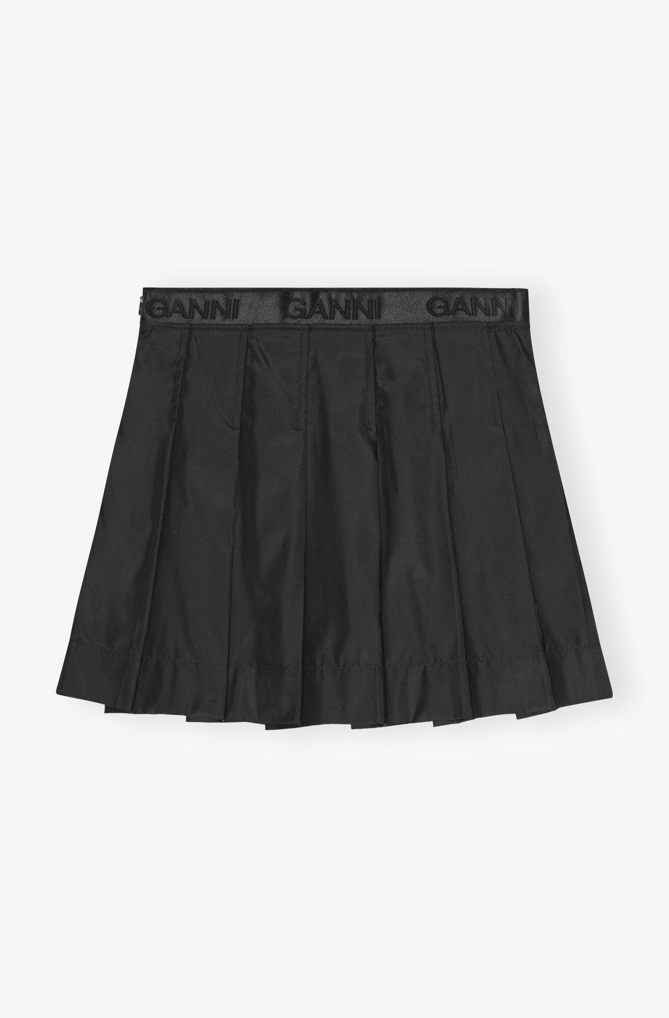 Black Duchesse Nylon Pleated Mini Skirt, Polyurethane, in colour Black - 2 - GANNI