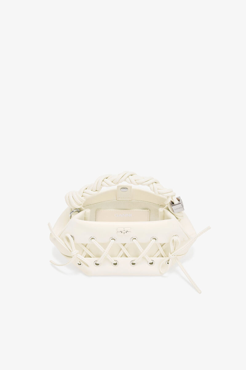 Råhvid mini GANNI Bou Lace-Up taske, Polyester, in colour Egret - 3 - GANNI