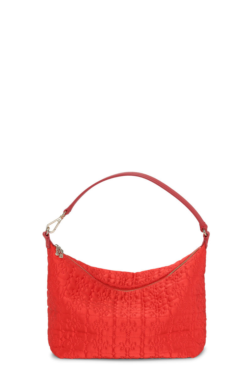 Red Medium Butterfly Pouch Satin Bag, Recycled Polyester, in colour Fiery Red - 1 - GANNI