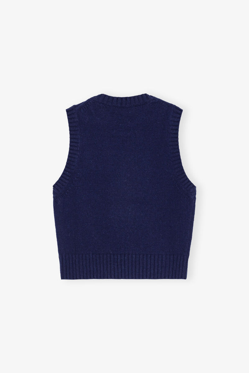 Navy Graphic Soft Wool Mix Vest, Alpaca, in colour Sky Captain - 2 - GANNI