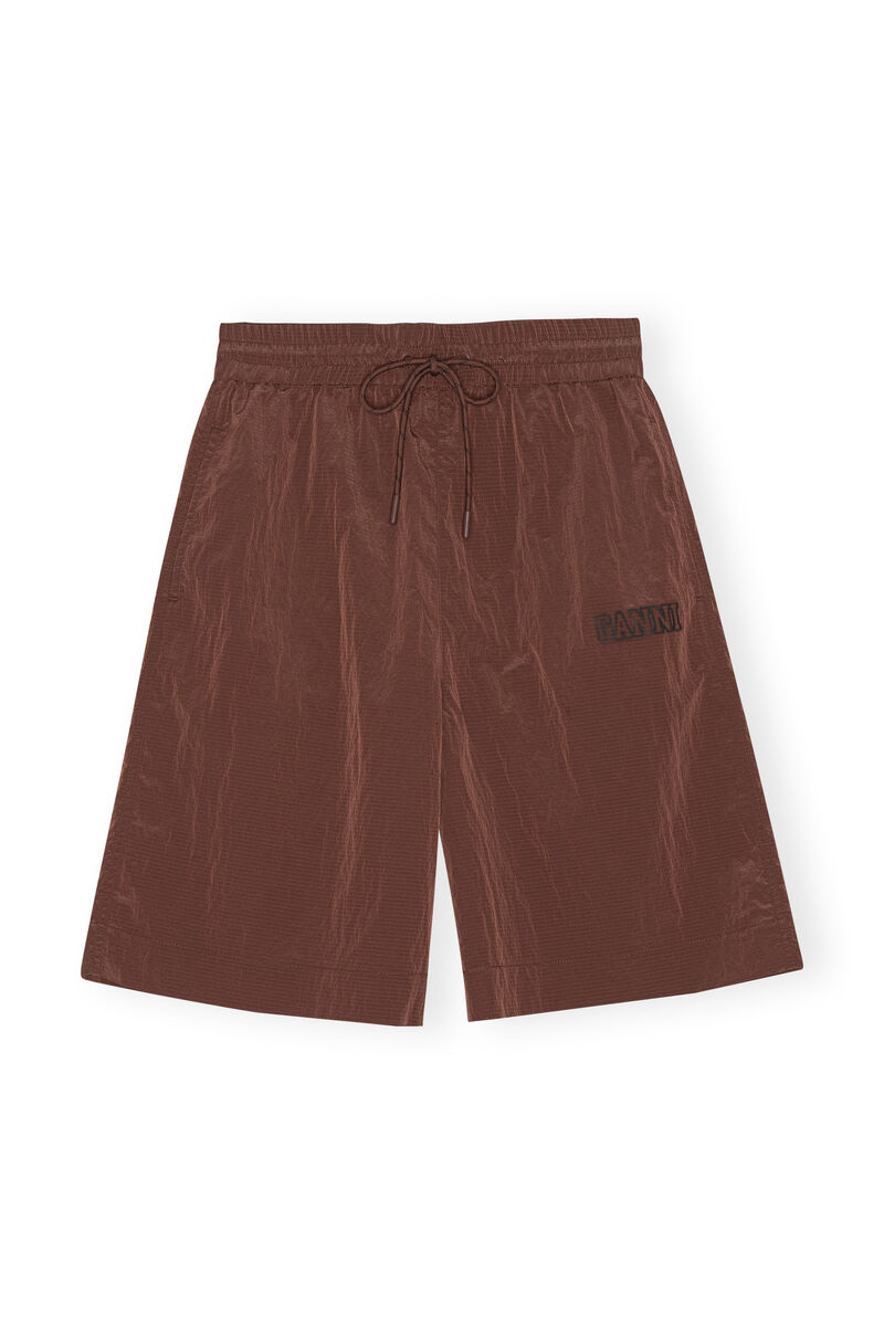 Tech Fabric Shorts, Nylon, in colour Root Beer - 1 - GANNI