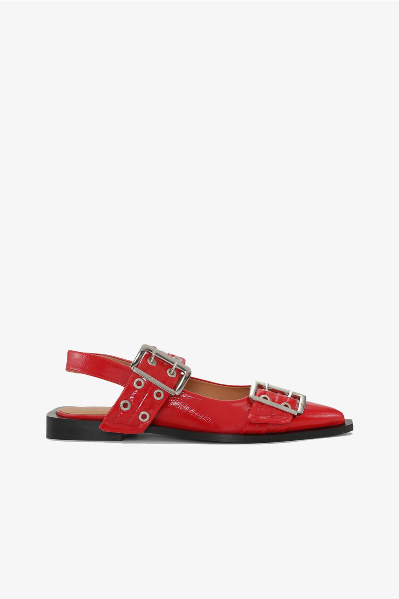 Feminine Buckle Ballerinas in Red, Recycled Cotton, in colour Racing Red - 1 - GANNI