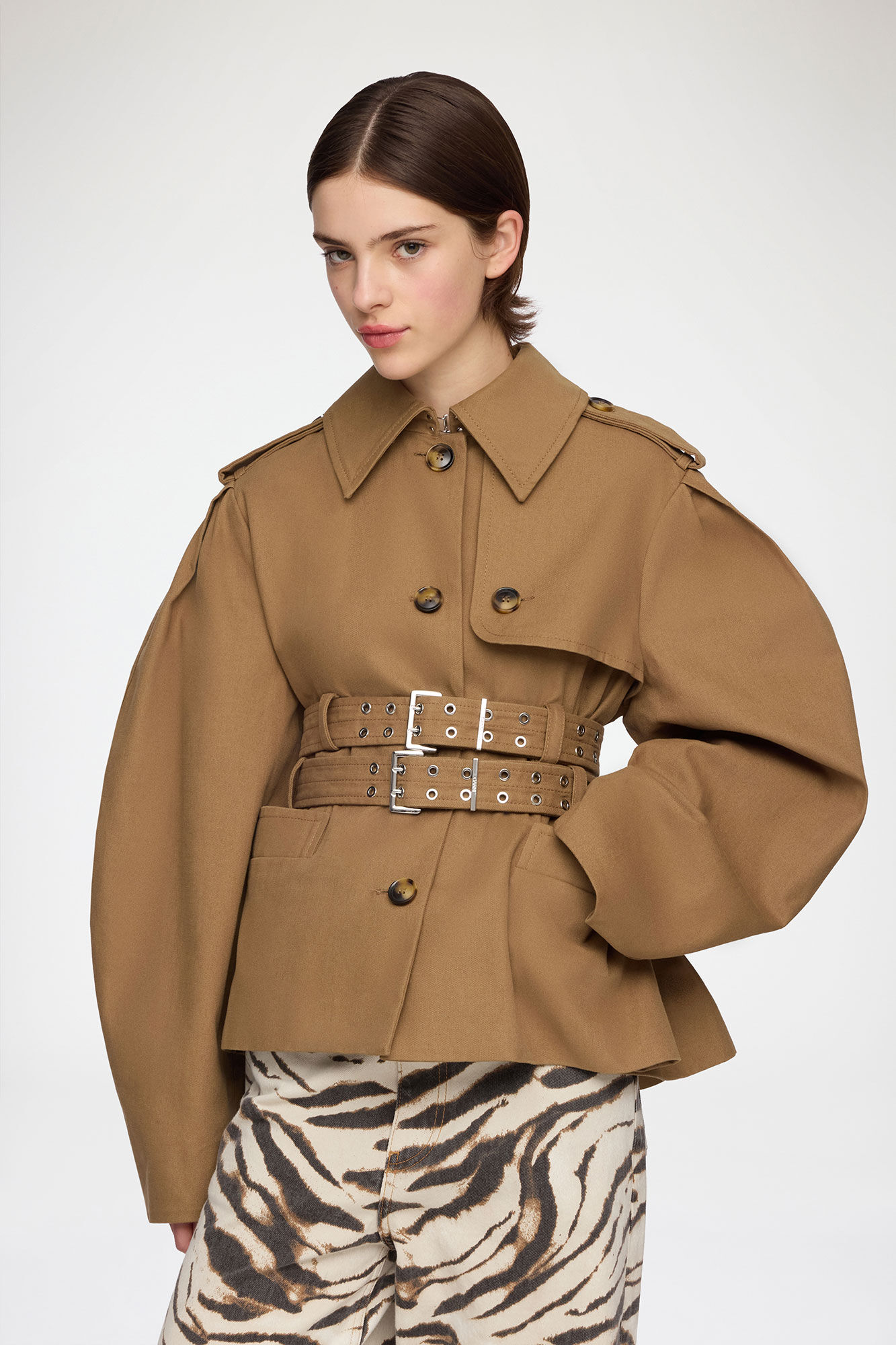 Jacke aus beigem Canvas, Organic Cotton, in colour Ermine - 2 - GANNI