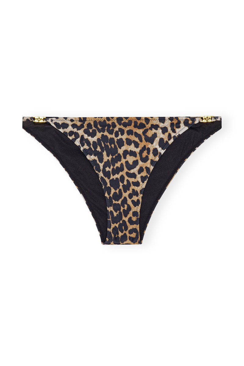 Recycled Leopard Printed Emblem Bikinitrusser, Elastane, in colour Leopard - 1 - GANNI
