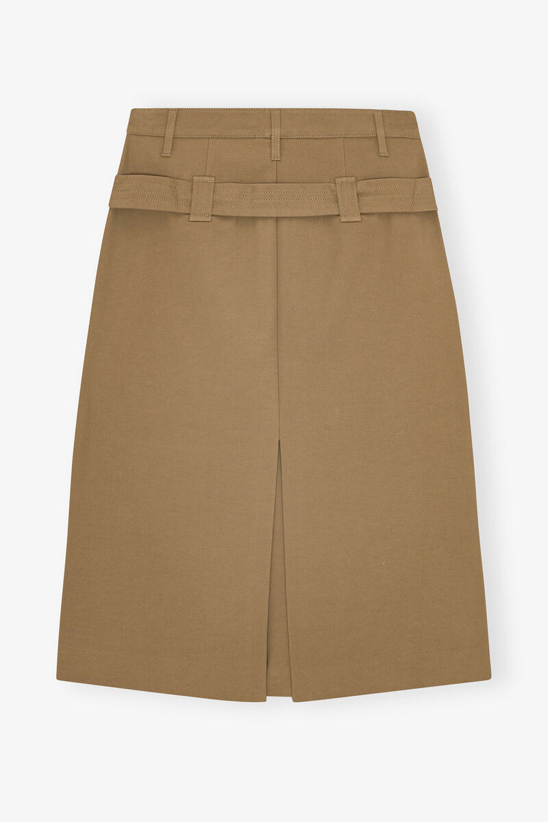 Camel Cotton Midi Skirt, Elastane, in colour Tiger's Eye - 2 - GANNI