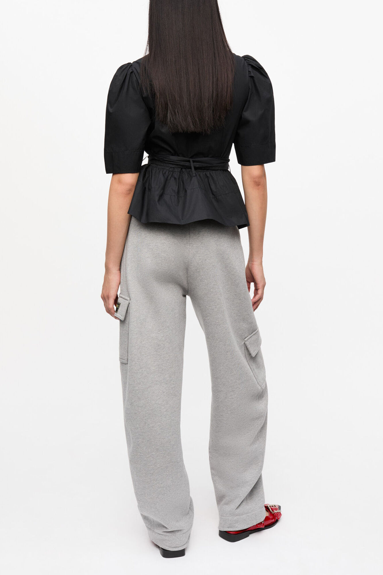 Sort bluse med bindeb&aring;nd, Organic Cotton, in colour Black - 5 - GANNI