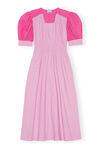 Poplin V-Neck Midi Dress, Cotton, in colour Phlox Pink - 1 - GANNI