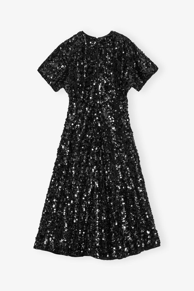 Black Velvet Sequins Long Dress, Polyester, in colour Black - 2 - GANNI
