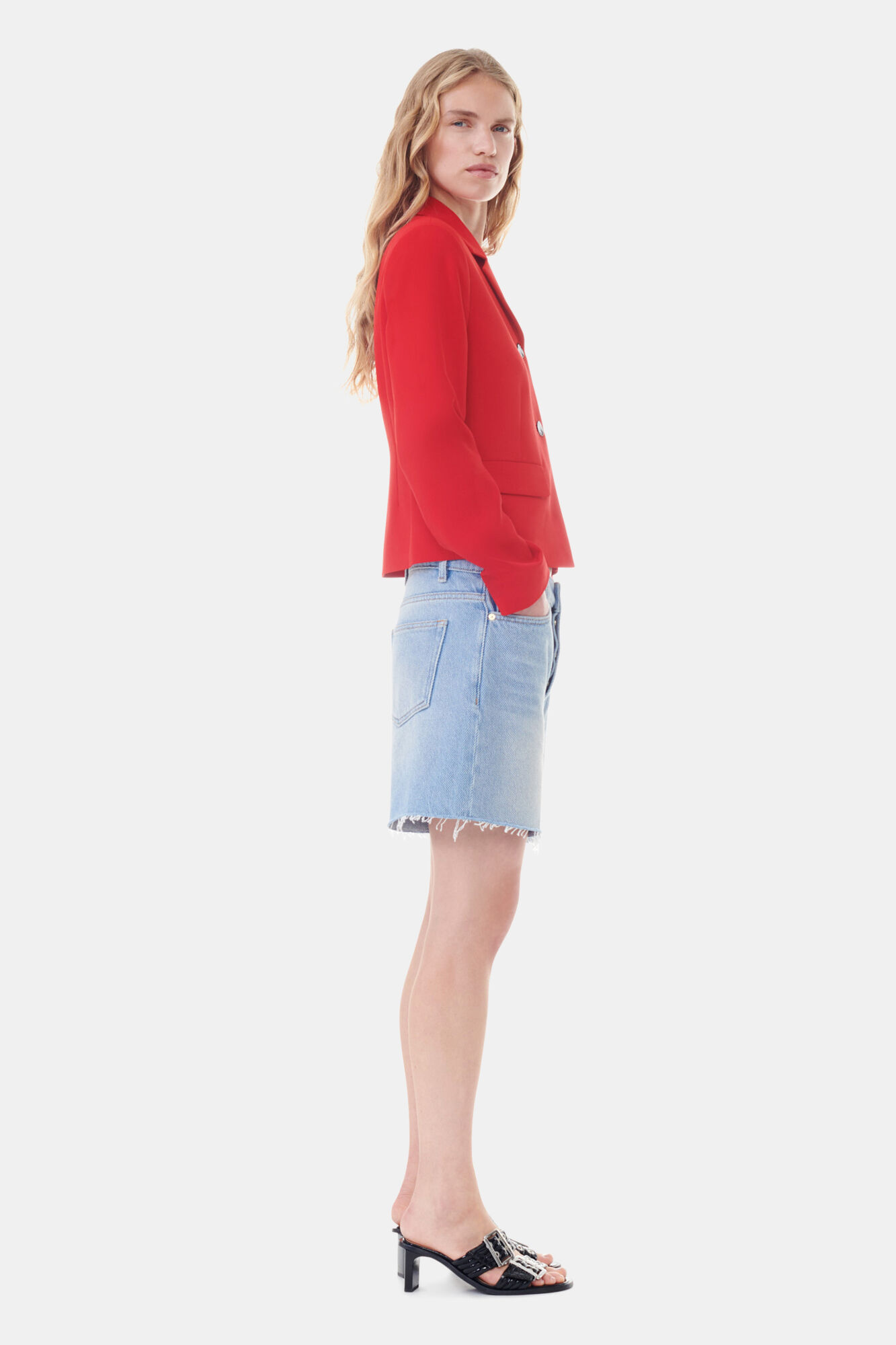 Blue Heavy Denim Shorts, Cotton, in colour Tint Wash - 2 - GANNI