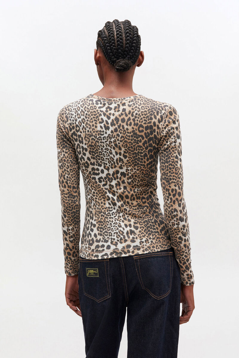 Leopard Rib Long Sleeve, in colour Leopard - 3 - GANNI