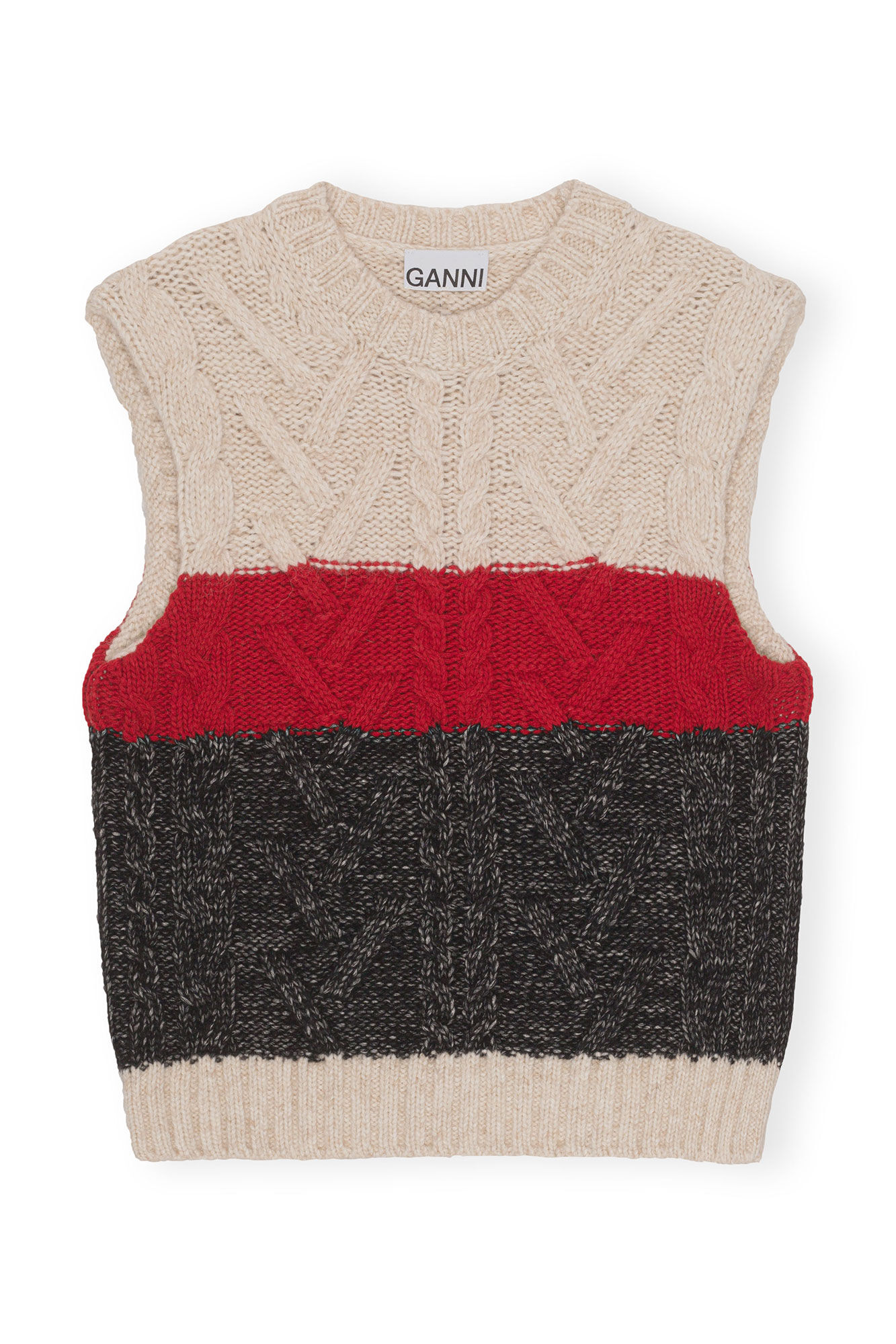 Chunky Cable Vest, Acryl, in colour Black Melange - 1 - GANNI