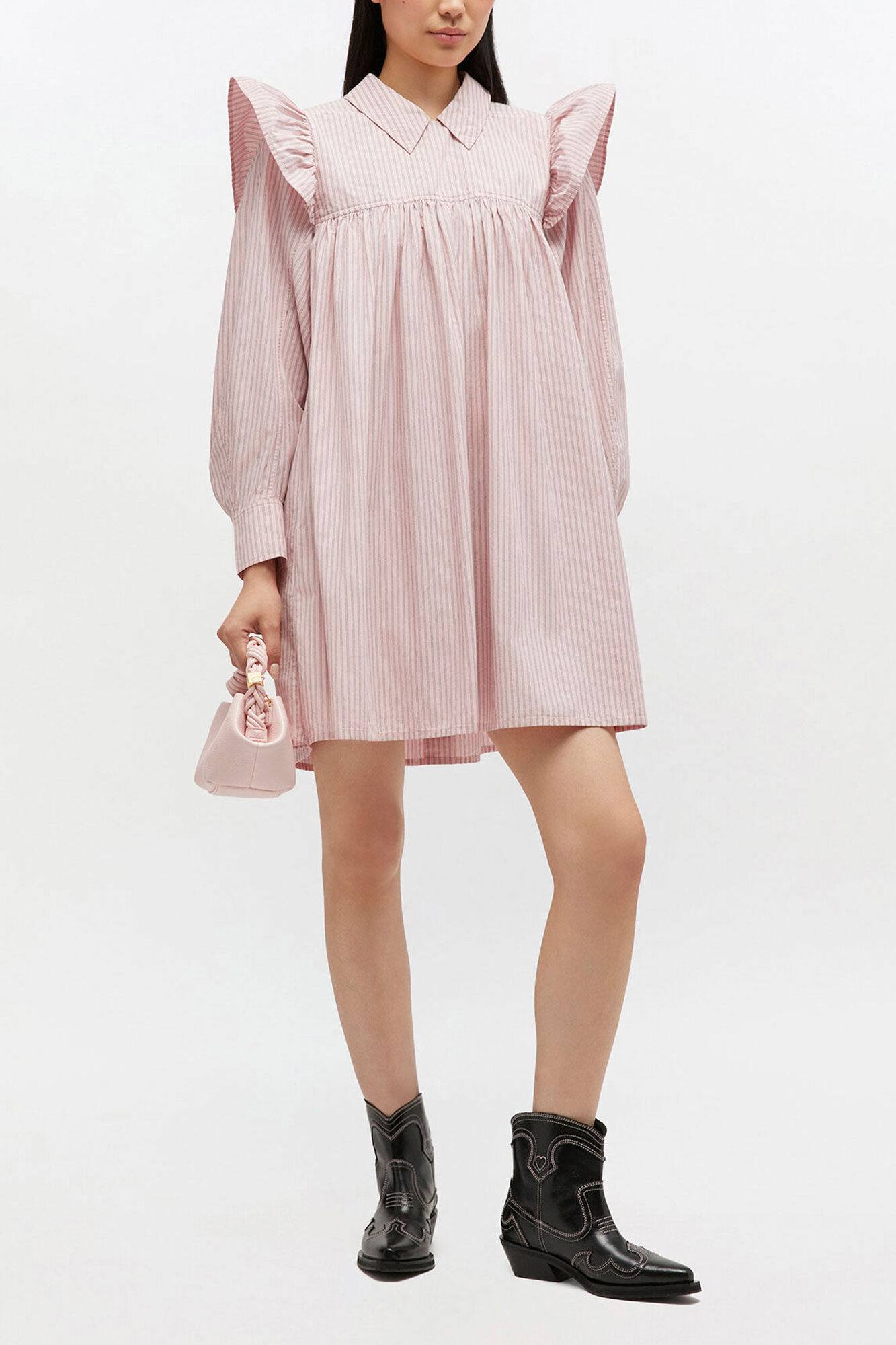 Pink Mini Shirt Dress, Organic Cotton, in colour Chalk Pink - 1 - GANNI