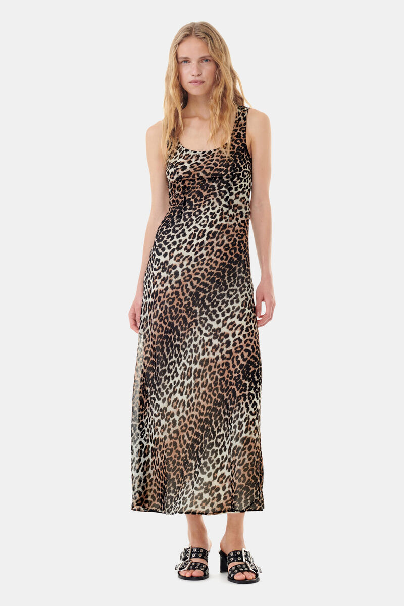 Asymmetrical Leopard Chiffon Panel Maxi Dress
