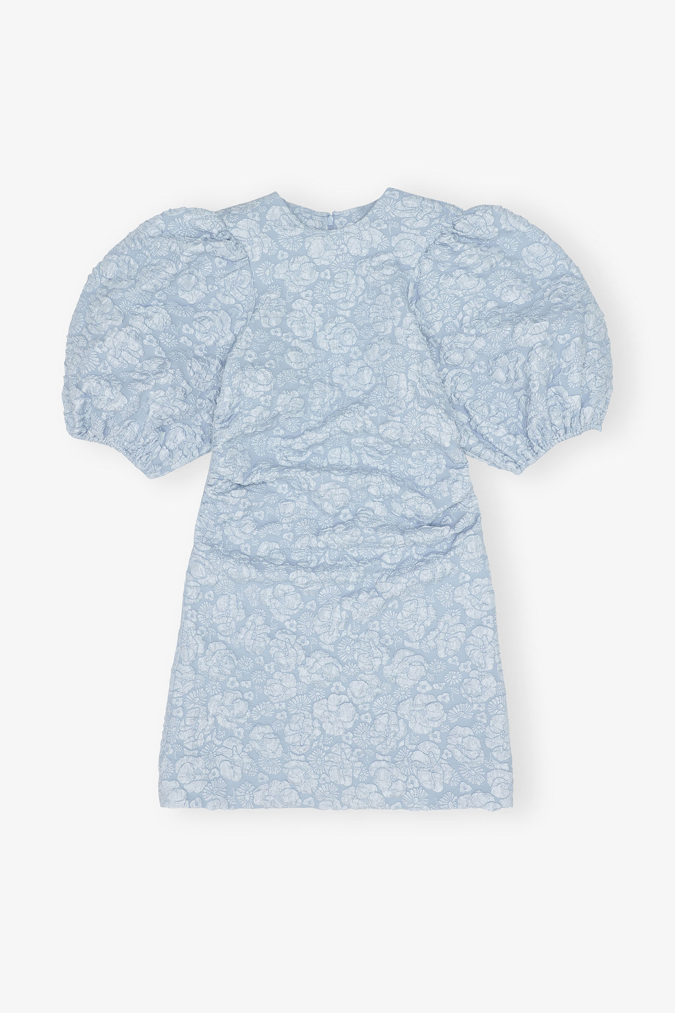 Stretch Jacquard minikl&auml;nning med puff&auml;rmar, Recycled Polyester, in colour Sky Blue - 1 - GANNI