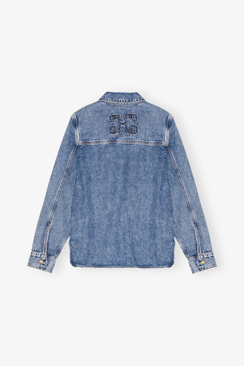 Blue Denim Shirt, Lyocell, in colour Mid Blue Stone - 2 - GANNI