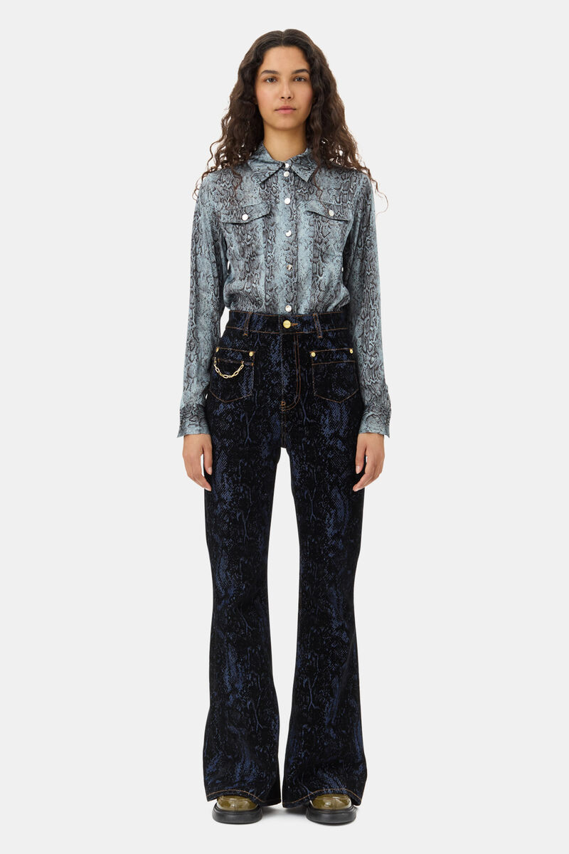 Blue Snake Printed Shirt, Spandex, in colour Celestial Blue - 2 - GANNI