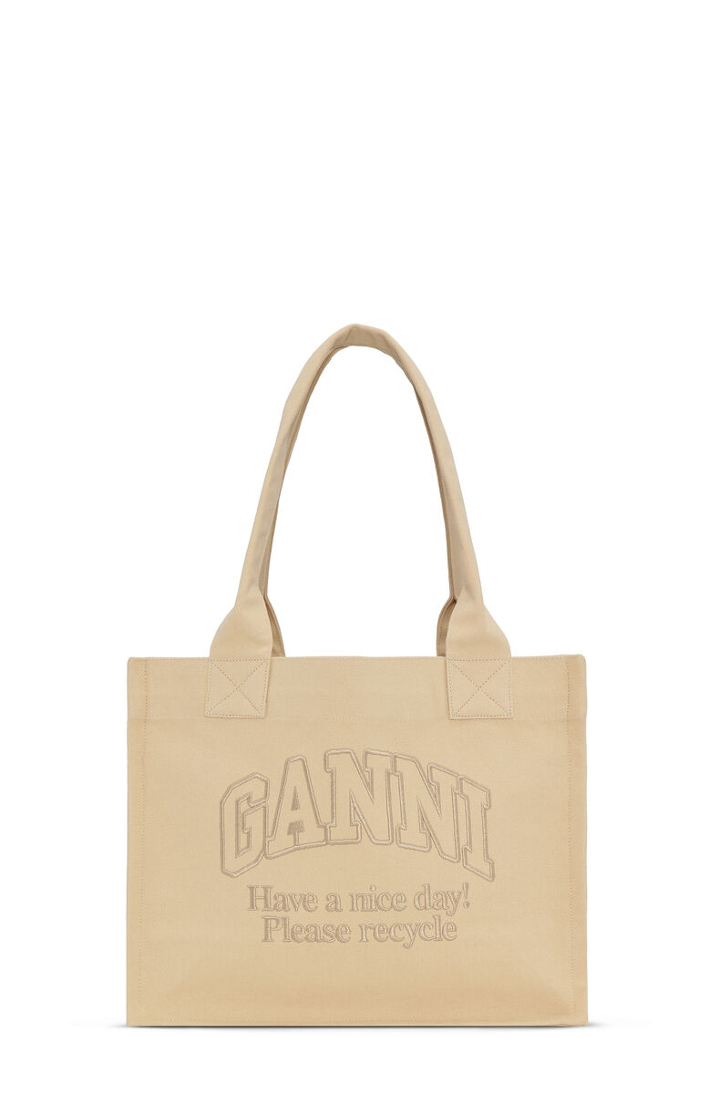 Cream Large Canvas Tote Bag, Recycled Cotton, in colour Buttercream - 1 - GANNI