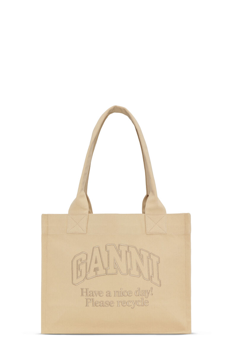 Cream Large Canvas Tote-veske, Recycled Cotton, in colour Buttercream - 1 - GANNI