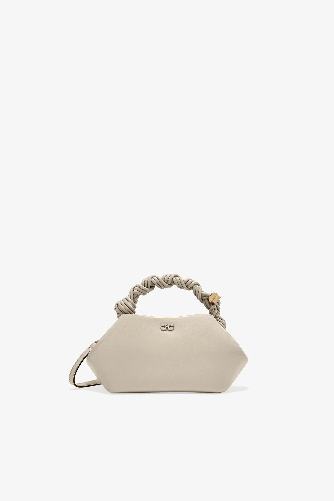 Light Grey Small Bou Bag, Recycled Leather, in colour Oyster Gray - 1 - GANNI