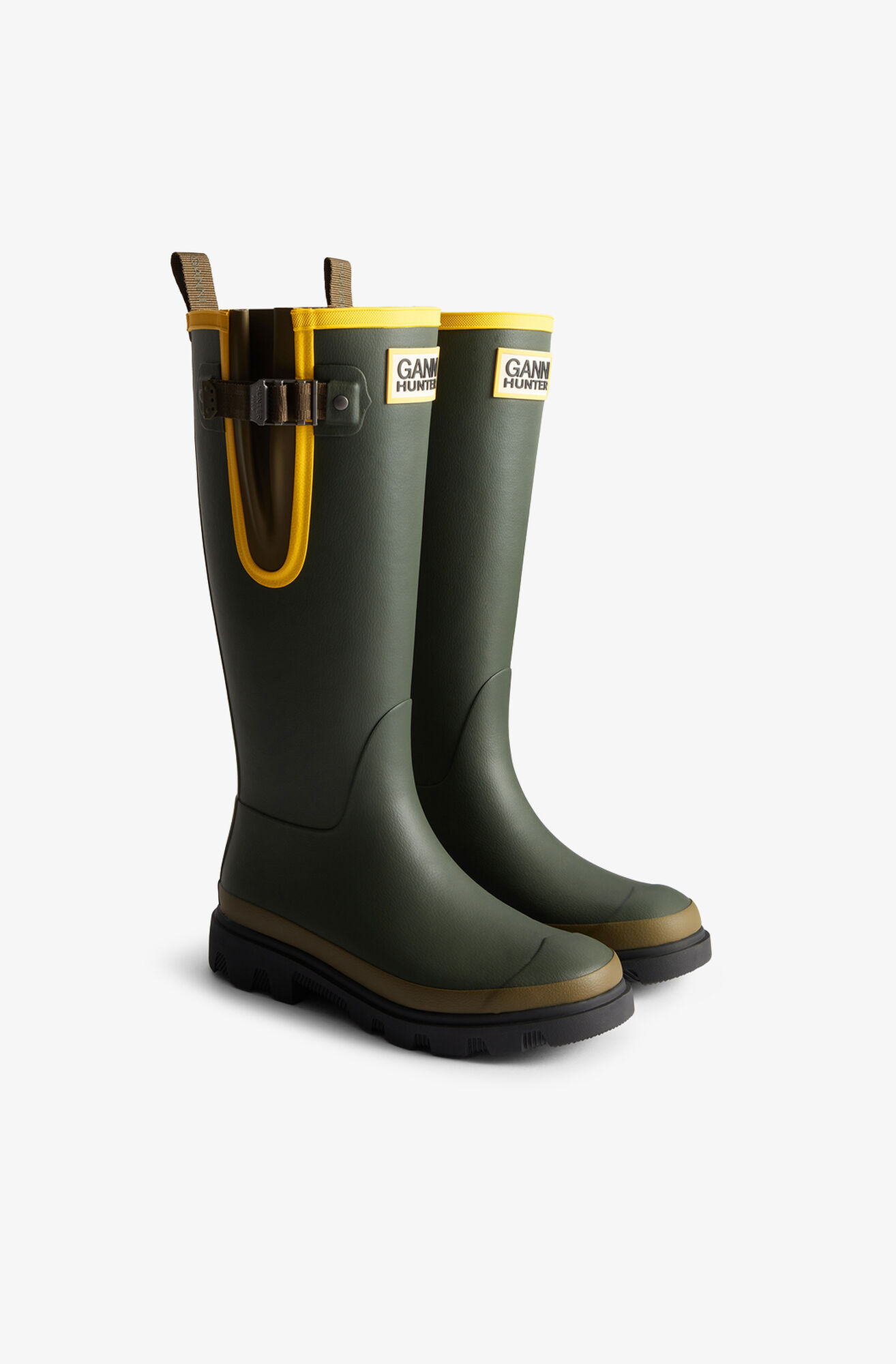 Downpour Tall Boots in Green, Rubber, in colour Dark Olive - 2 - GANNI