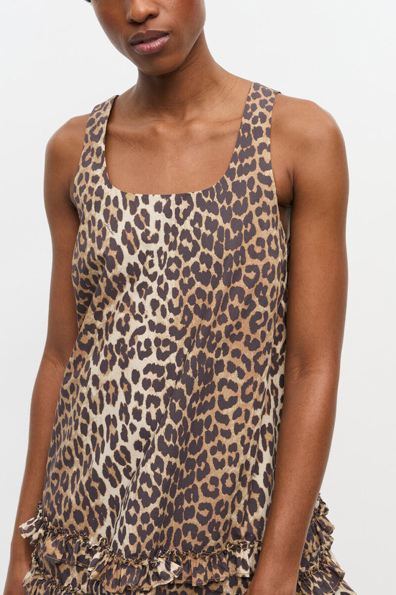 Leopard Cotton Poplin Mini Dress, Organic Cotton, in colour Leopard - 3 - GANNI