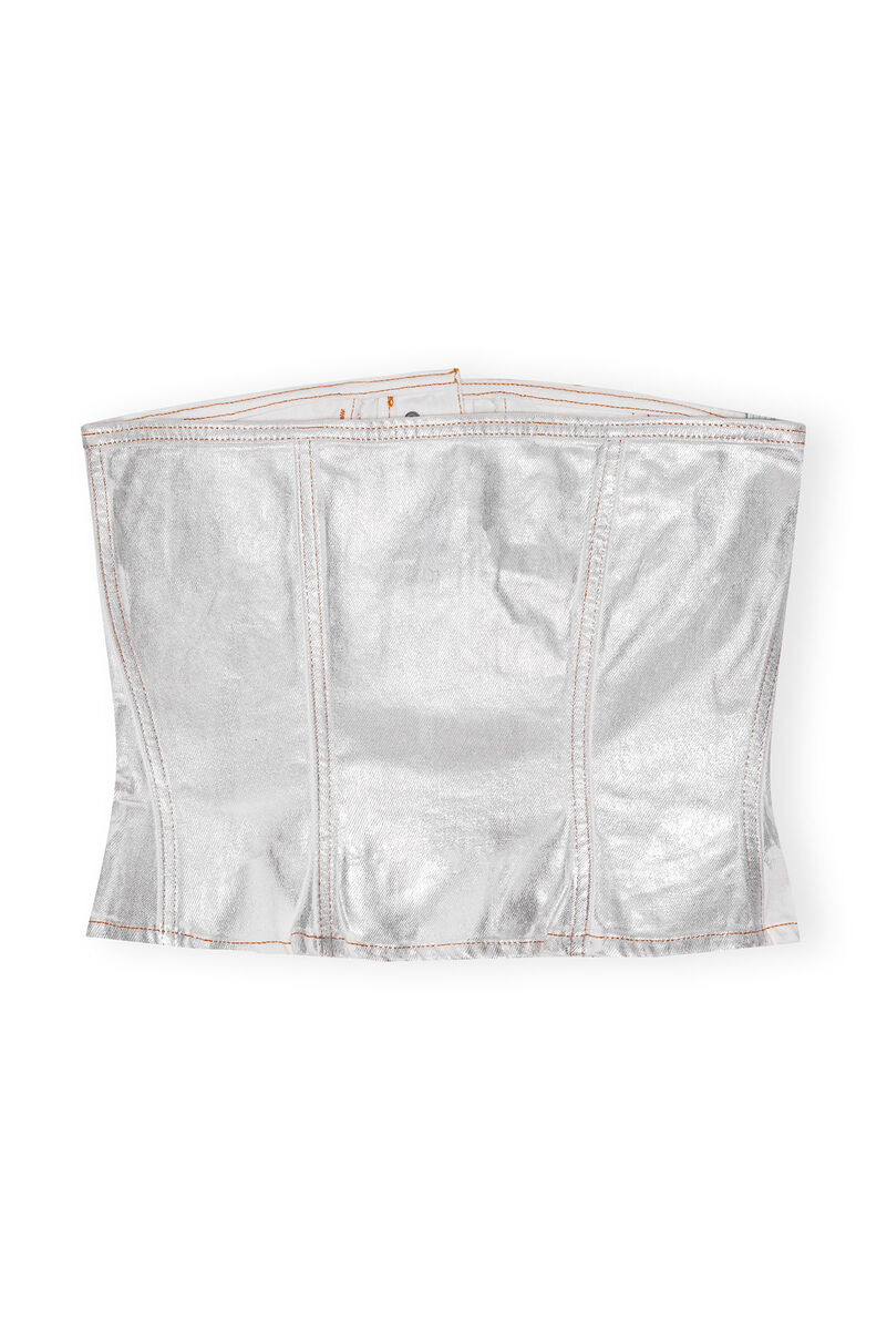 Corset Silver Foil Denim, Cotton, in colour Bright White - 2 - GANNI