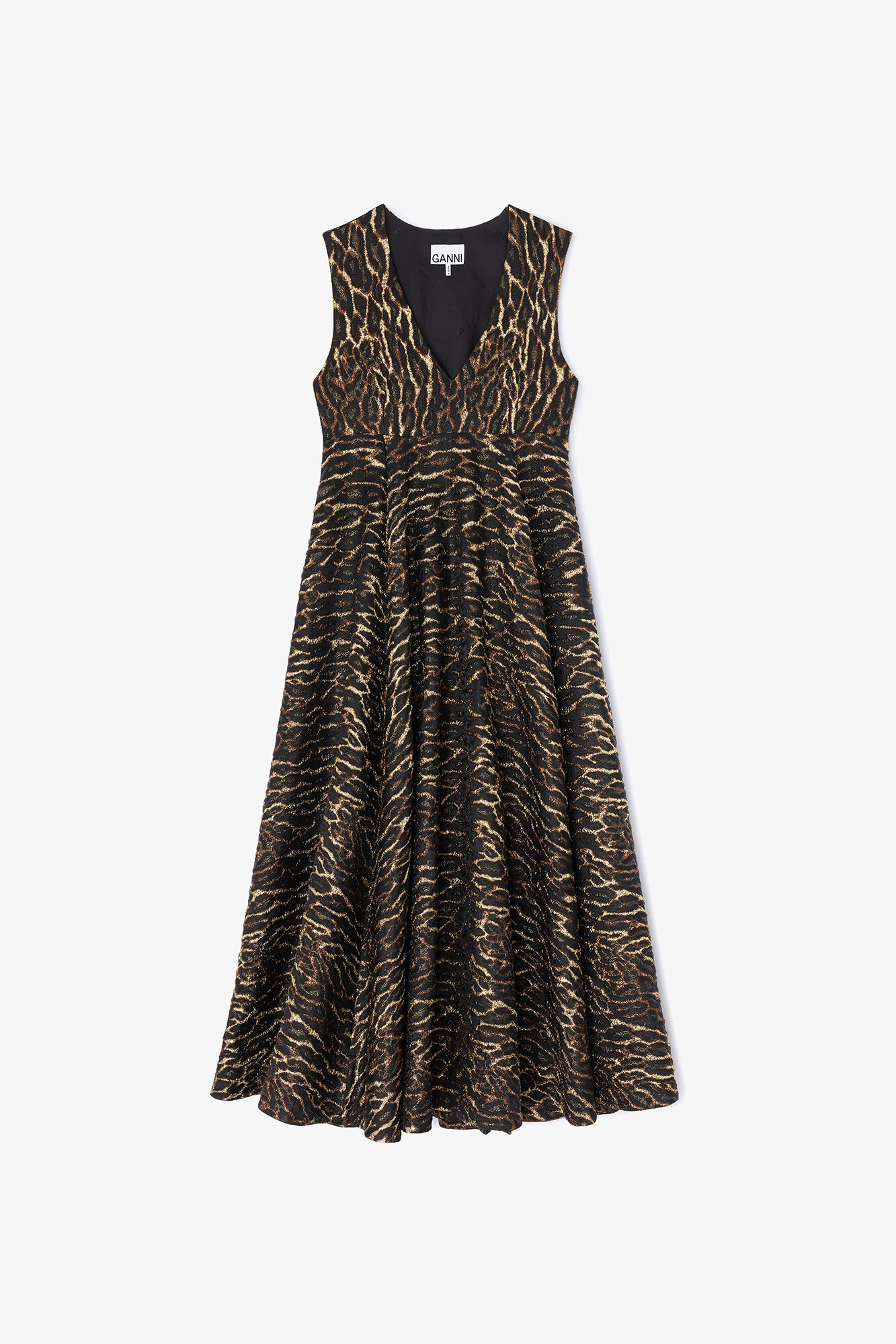 Metallic Cloque Long Dress, Recycled Polyester, in colour Antique Bronze - 1 - GANNI