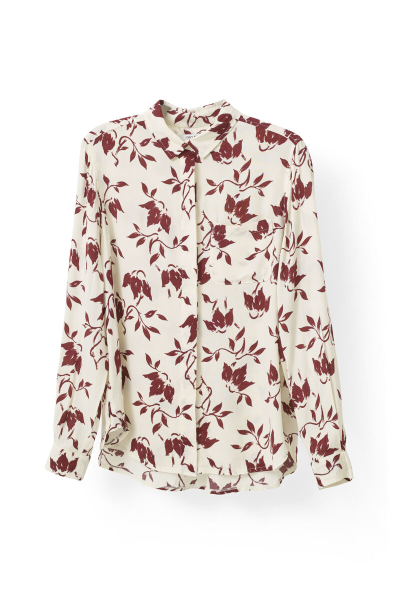 Maxwell Crepe Shirt, in colour Cabernet Bell Flower - 1 - GANNI