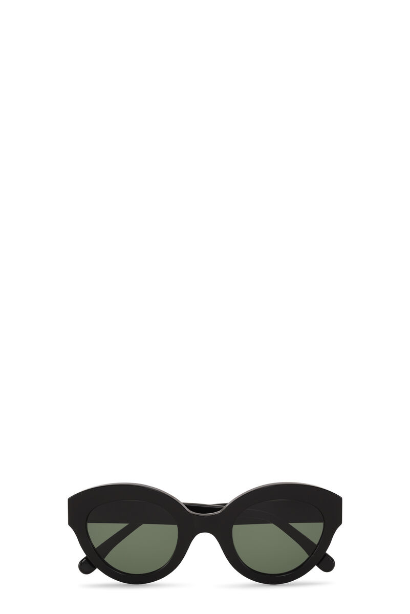 Black Chunky Round Sunglasses, Acetate, in colour Black - 1 - GANNI
