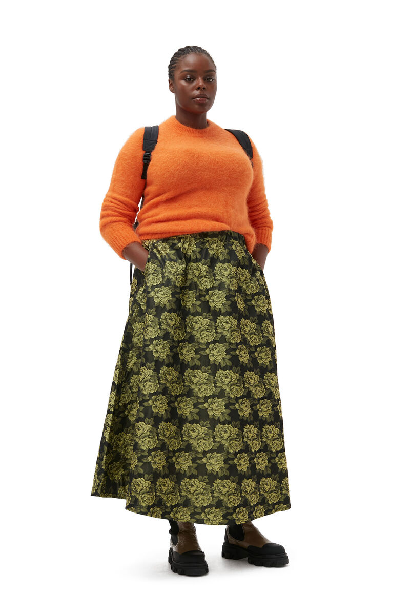 Flower Jacquard Suiting Maxi Skirt, Polyamide, in colour Lemon Zest - 8 - GANNI