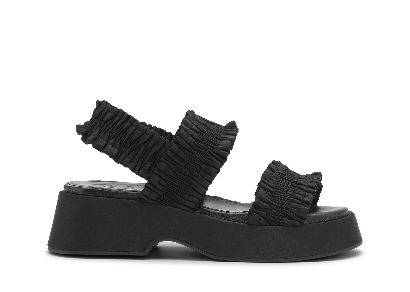 Sandales plates smockées , Polyester, in colour Black - 1 - GANNI
