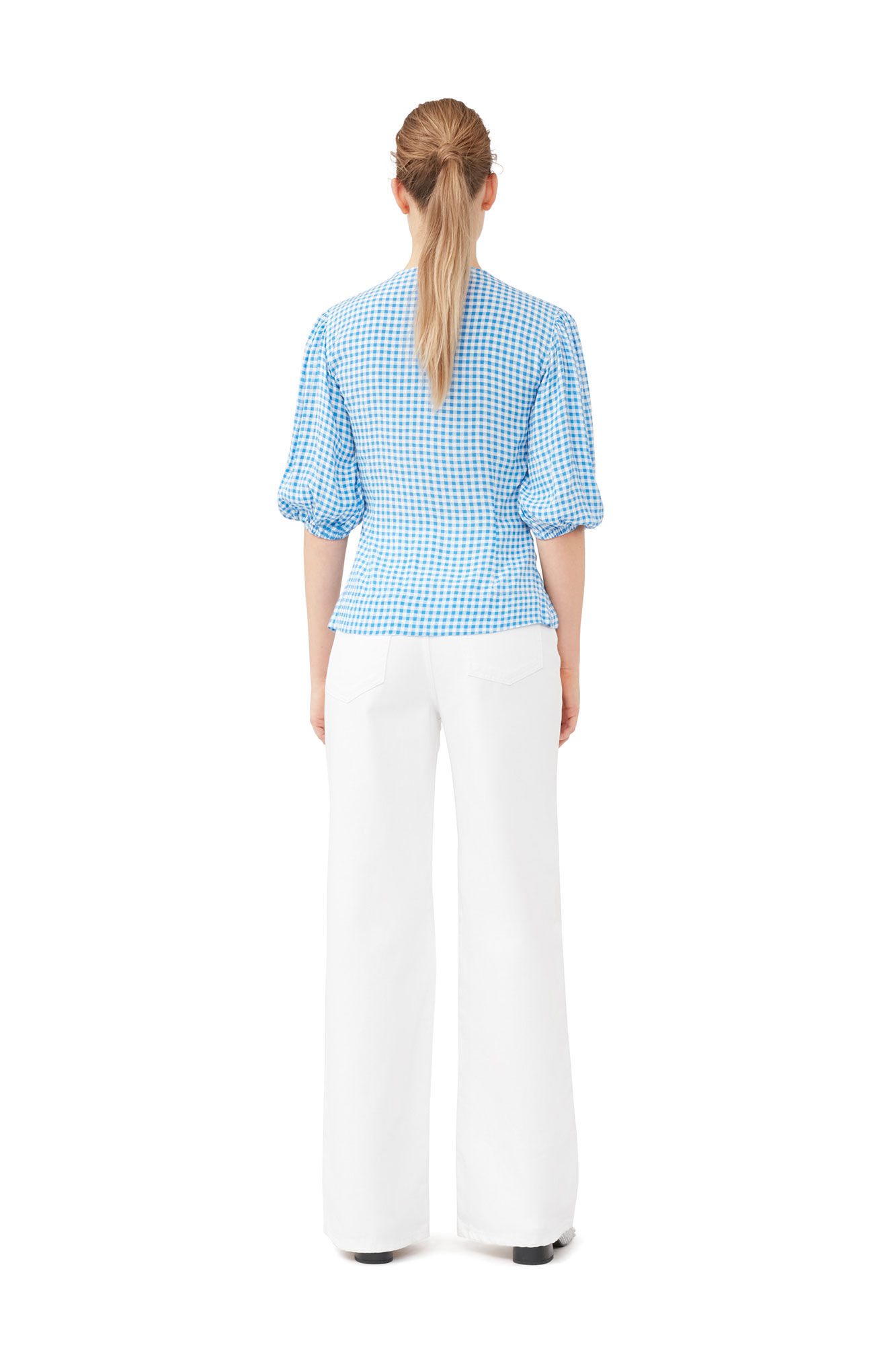 Bedruckte Button-Down-Bluse aus Krepp, LENZING™ ECOVERO™, in colour Strong Blue - 2 - GANNI