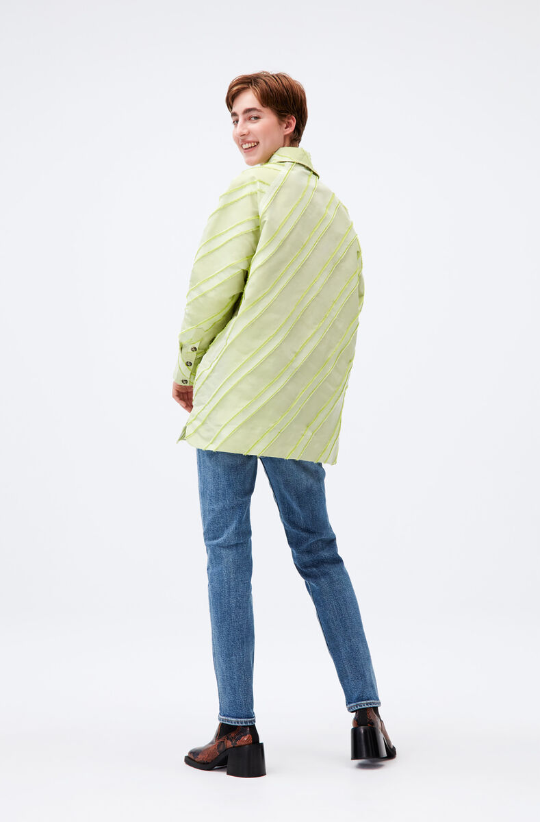 Stripe Taffeta Raglan Sleeve Oversize Shirt, Polyester, in colour Margarita - 3 - GANNI