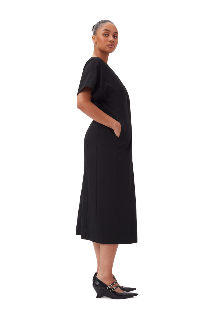 Black Drapey Melange Midi Kleid, Elastane, in colour Black - 7 - GANNI